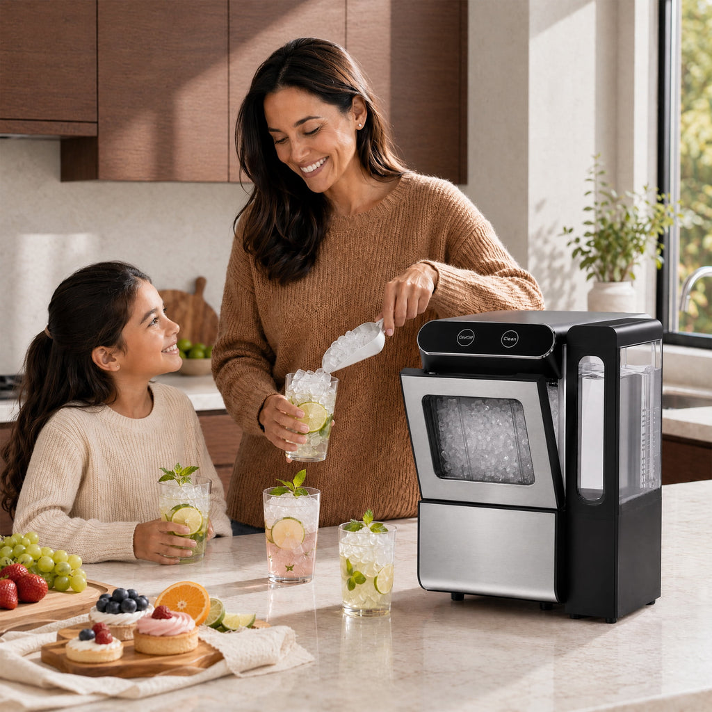 Simzlife Countertop Nugget Ice Maker, 26 Lbs/24H Chewable Sonic Ice, Self-Cleaning Ice Machine, 2.65L Water Tank