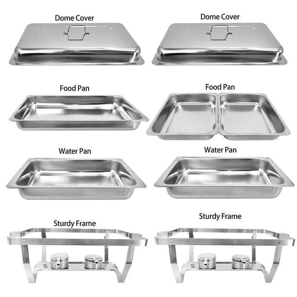 Jacgood Chafing Dish Buffet Set 4 Pack 8QT Full Pan Stainless Steel Food Warmer Chafer Complete Set with Water Pan, Chafing Fuel Holder for Home Party, Buffets, Wedding, Banquet, Catering Events