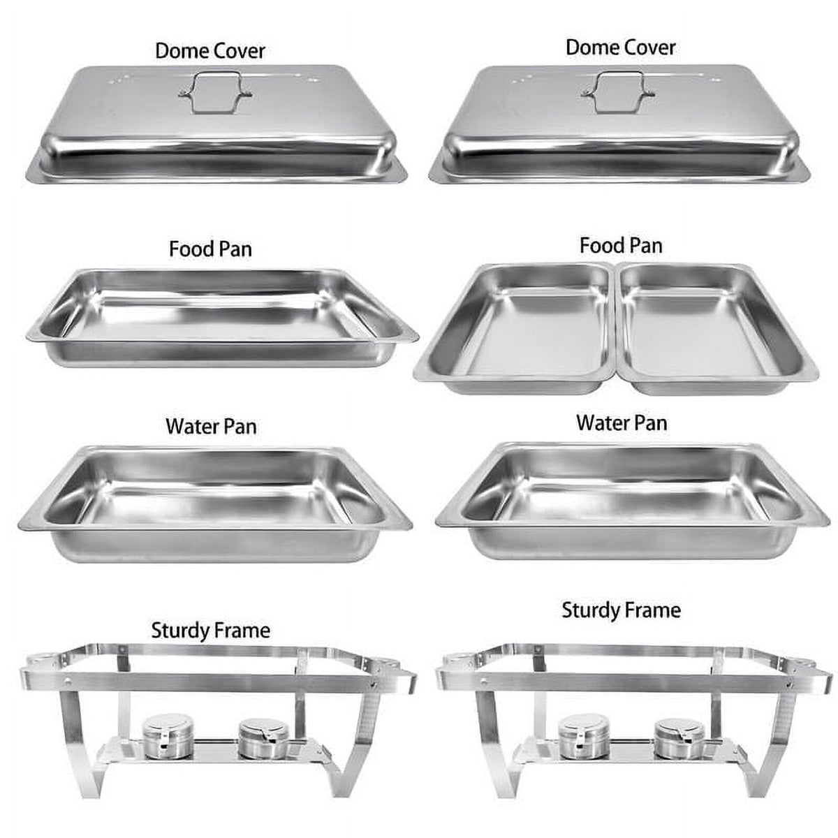 Jacgood Chafing Dish Buffet Set 4 Pack 8QT Full Pan Stainless Steel Food Warmer Chafer Complete Set with Water Pan, Chafing Fuel Holder for Home Party, Buffets, Wedding, Banquet, Catering Events