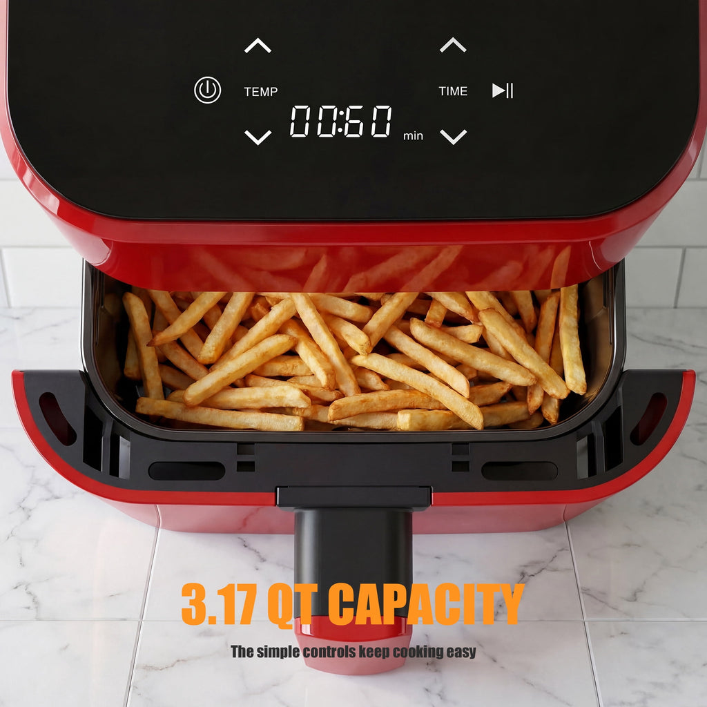 EDX 3 QT Digital Air Fryer, 800W Compact Countertop Air Fryer with Temperature Control, Black