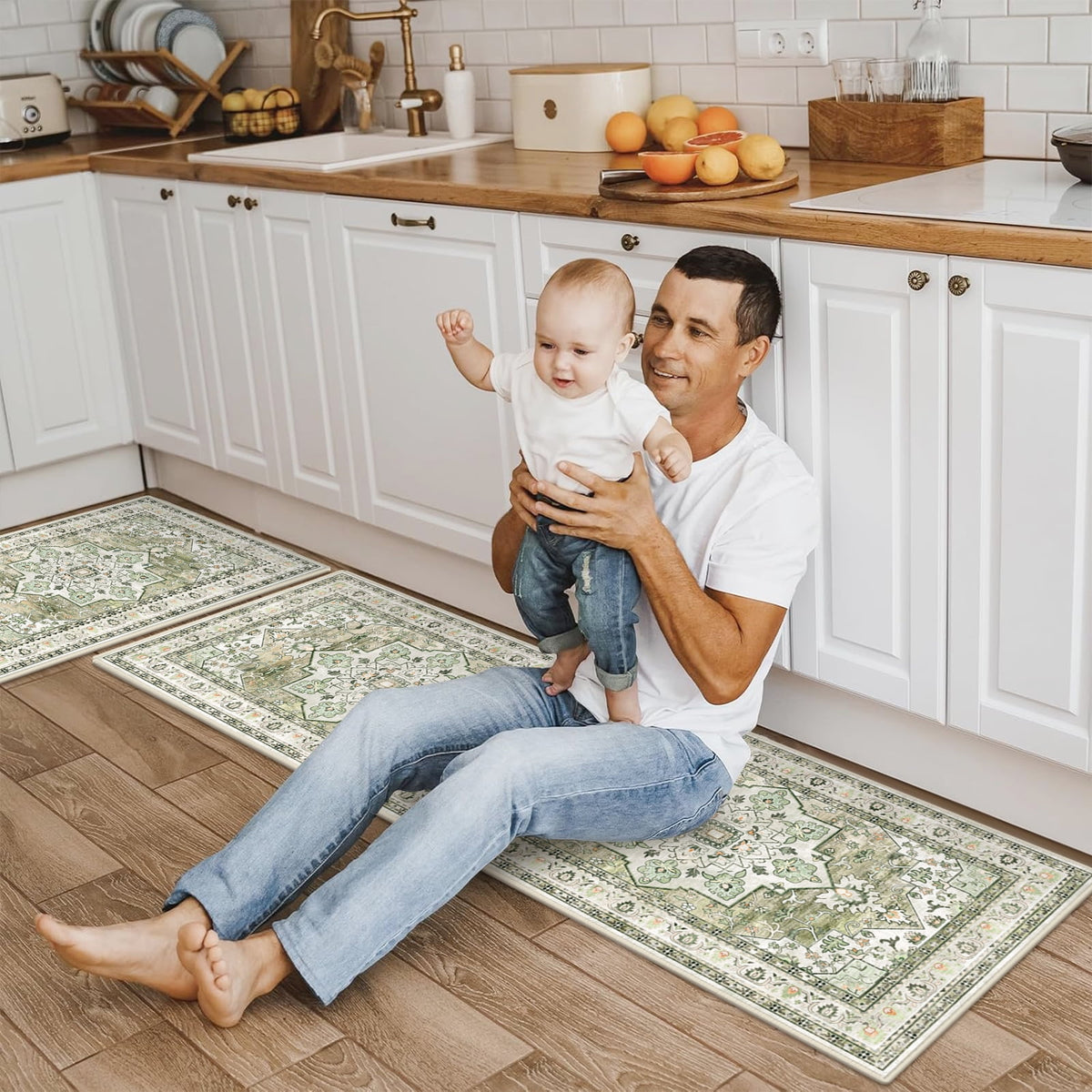 Findosom 3pcs Kitchen Rugs Set,Washable Boho Farmhouse Kitchen Mats for Floor,Non Slip Kitchen Floor Mat Carpet Runner Rugs for Entryway Hallway Laundry Home Decor 20"x32"+20"x32"+20"x47" Gray