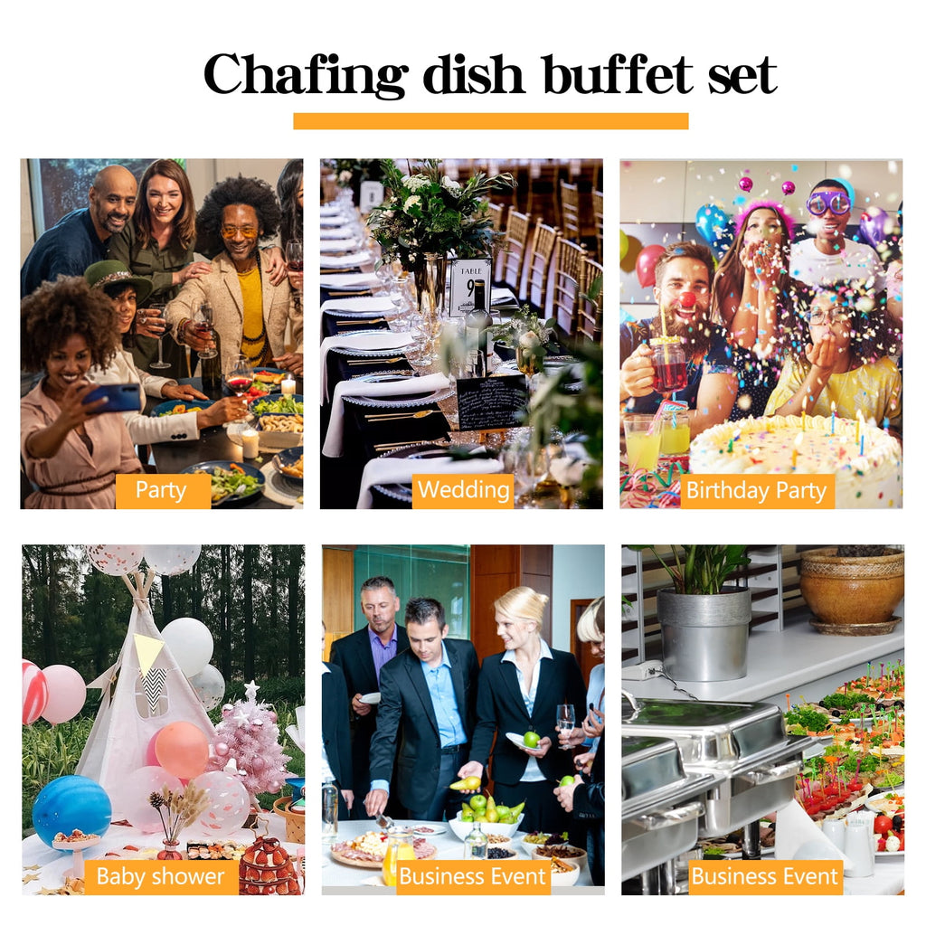 Jacgood Chafing Dish Buffet Set 4 Pack 8QT Full Pan Stainless Steel Food Warmer Chafer Complete Set with Water Pan, Chafing Fuel Holder for Home Party, Buffets, Wedding, Banquet, Catering Events