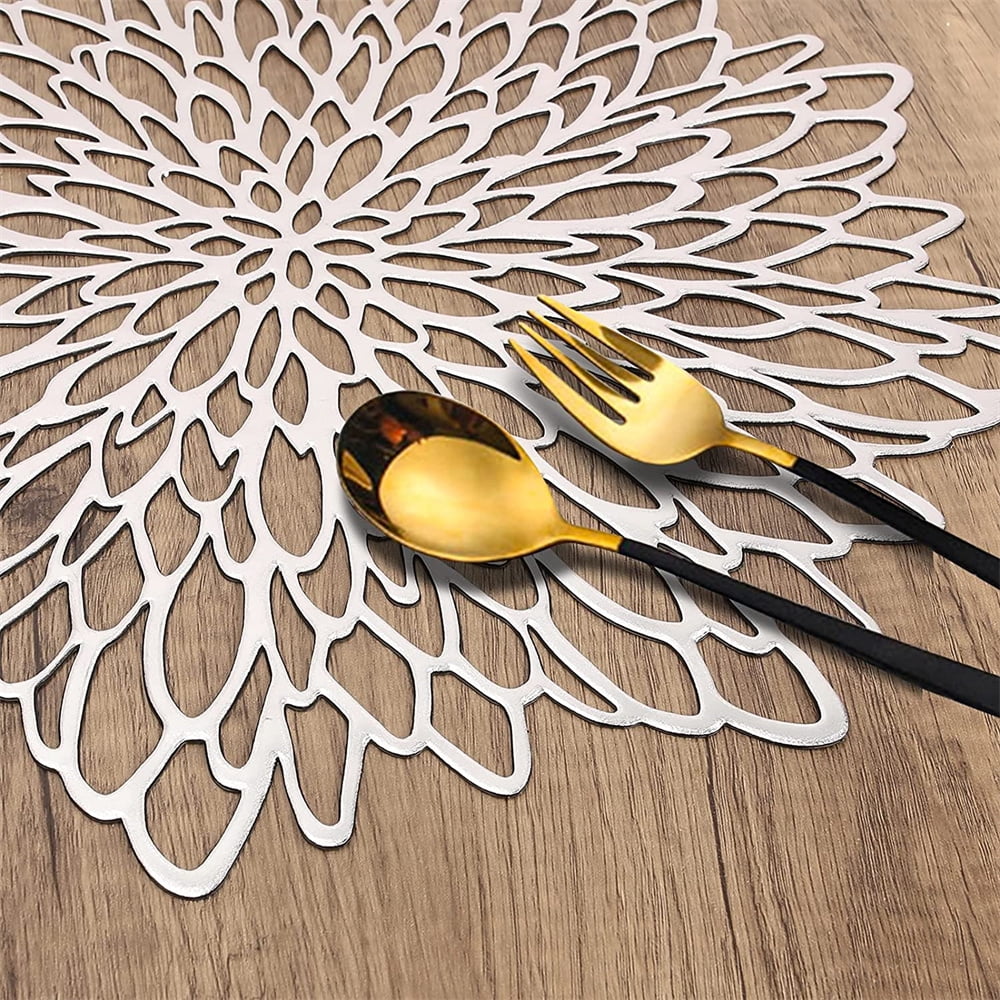Vinyl Placemats Non-Slip Washable Heat Resistant Round PVC Table Mats for Morden Kitchen Dining Table Wedding,Gold