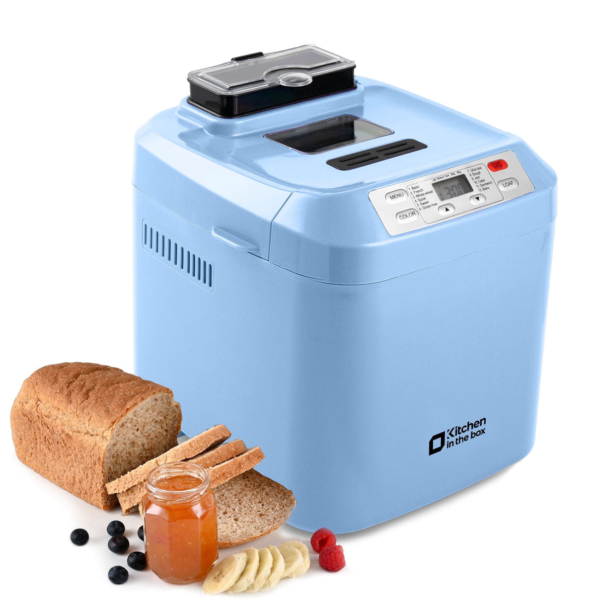 Kitchen in the Box 2lb Bread Maker with Auto Fruit Nut Dispenser, 12-in-1 Gluten-Free Bread Machine, 13H Delay Timer, Nonstick Pan, Keep Warm, White