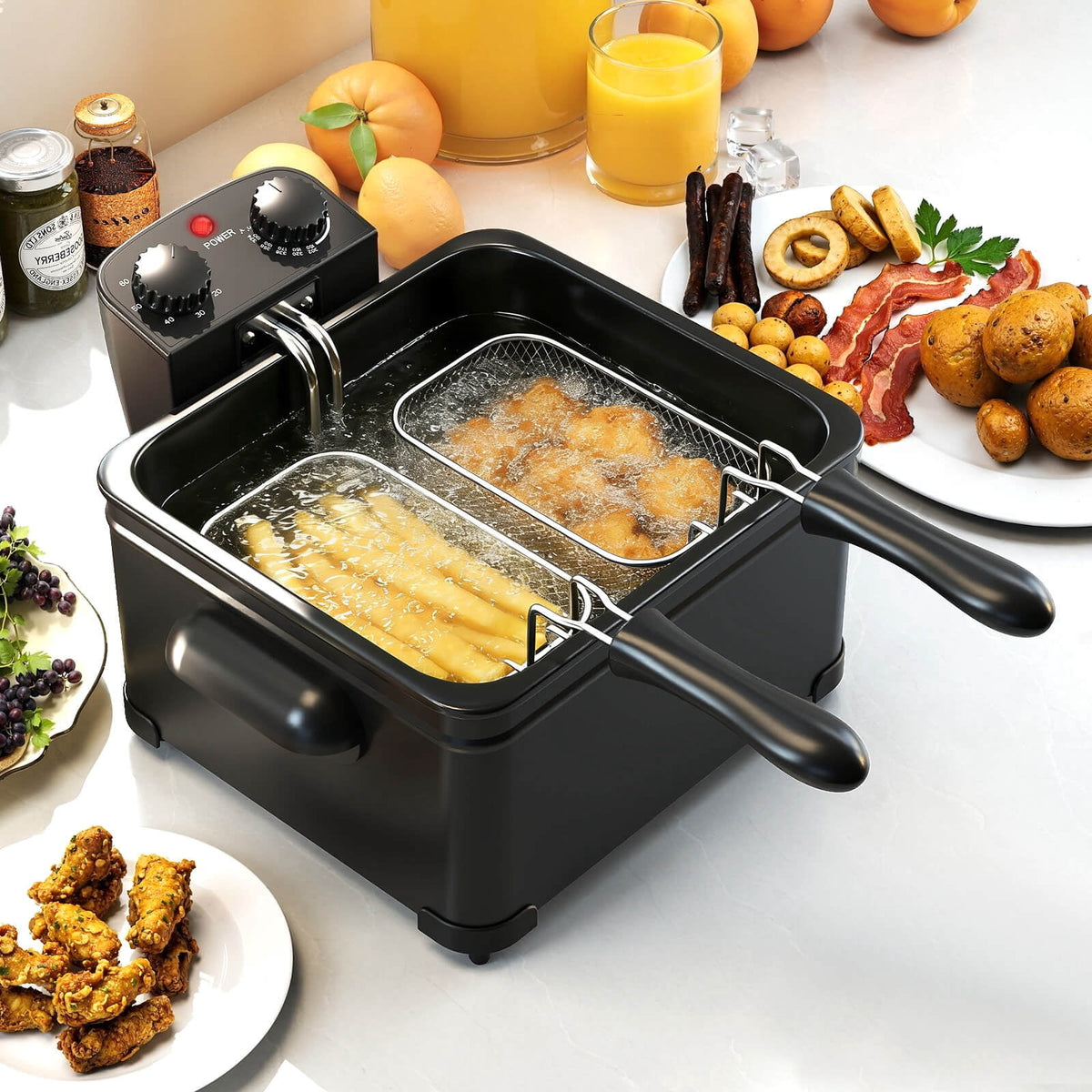 Costway Electric Deep Fryer 5.3 QT/21-Cup Stainless Steel 1700W with Triple Basket Silver
