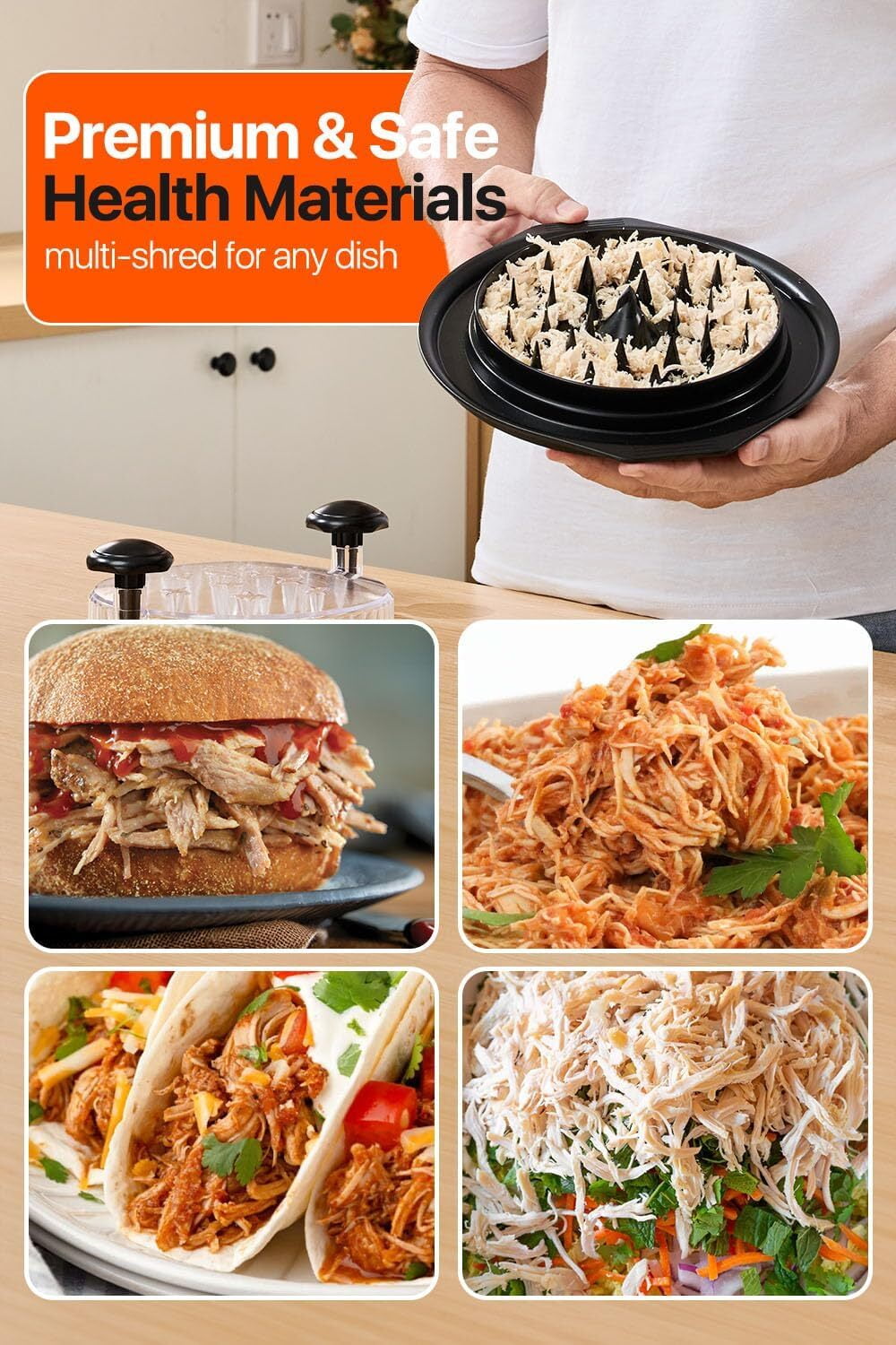 Chicken Shredder, Professional Chicken Breast Shredder Tool Twist with Transparent Lid for Chicken , Ergonomic Handle, Visible Meat Shredder, Non-Slip Design, BPA Free,Heat Resistant,Black