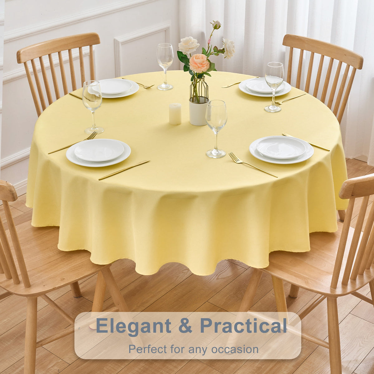 Inosoo Faux Linen Textured Rectangle Tablecloth - 60 x 84 inch Waterproof & Machine Washable Linen-Look Cloth Table Cover, White