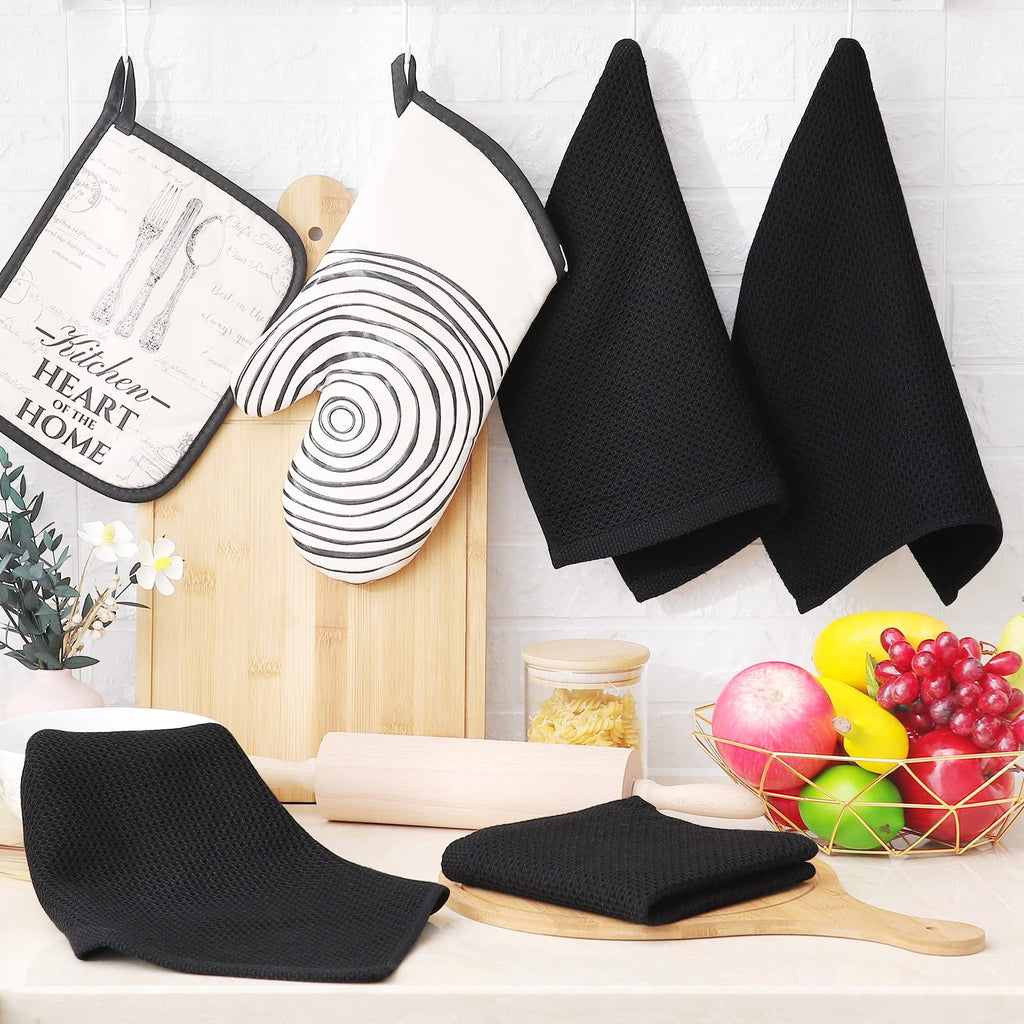 Smiry 100% Cotton Waffle Weave Kitchen Dish Towels, Ultra Soft Absorbent Quick Drying Cleaning Towel, 13x28 Inches, 4-Pack, Dark Grey