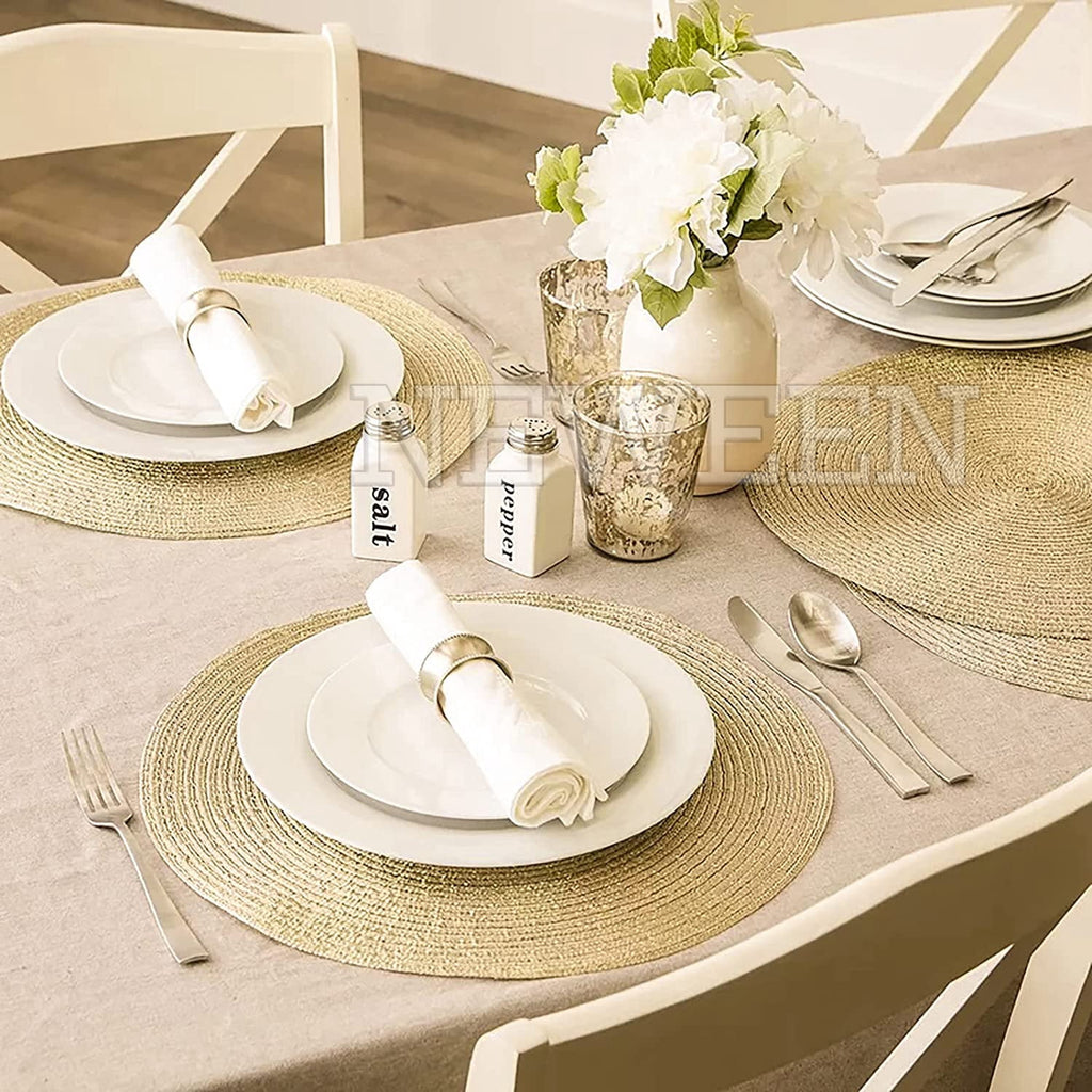 NEWEEN 15" Round Placemats Set of 6 Braided Fabric Heat Resistant Washable Table Mat for Kitchen for Kitchen Party Decor