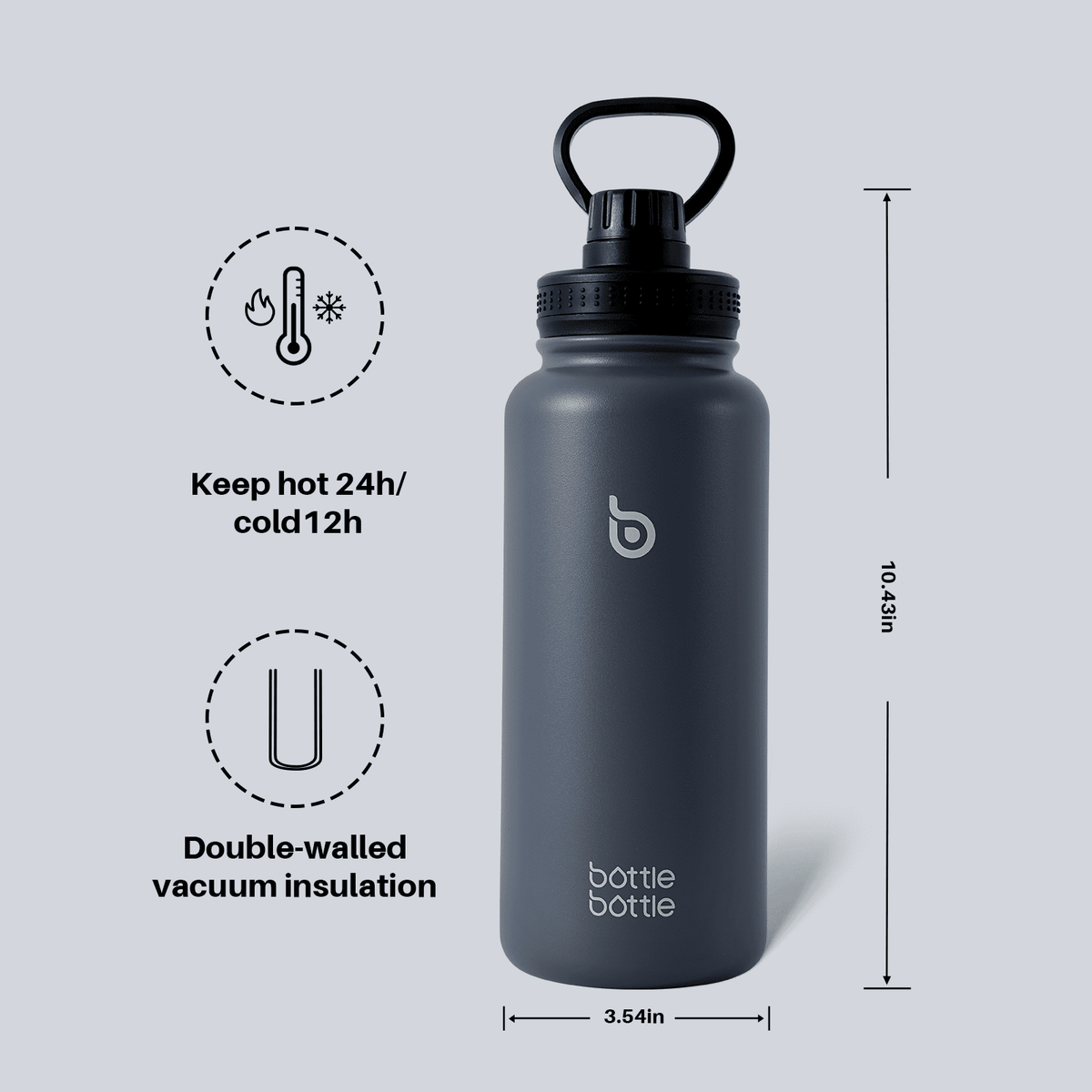 BOTTLE BOTTLE 32 oz Insulated Water Bottle Stainless Steel Water Bottle with Two Lids and Handle Double Walled BPA-Free Keeps Drinks Cold for 12 Hours and Hot for 24 Hours (ButterLatte)
