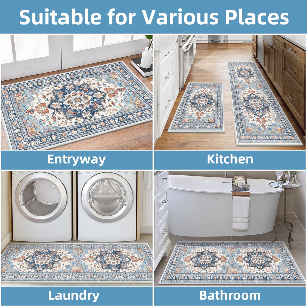 Findosom 3pcs Kitchen Rugs Set,Washable Boho Farmhouse Kitchen Mats for Floor,Non Slip Kitchen Floor Mat Carpet Runner Rugs for Entryway Hallway Laundry Home Decor 20"x32"+20"x32"+20"x47" Gray
