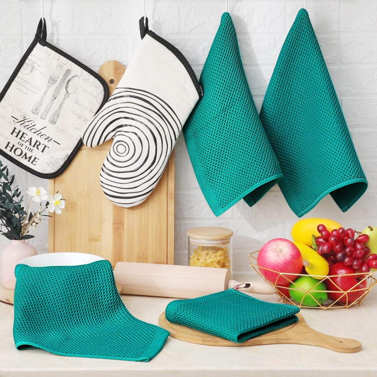 Smiry 100% Cotton Waffle Weave Kitchen Dish Towels, Ultra Soft Absorbent Quick Drying Cleaning Towel, 13x28 Inches, 4-Pack, Dark Grey