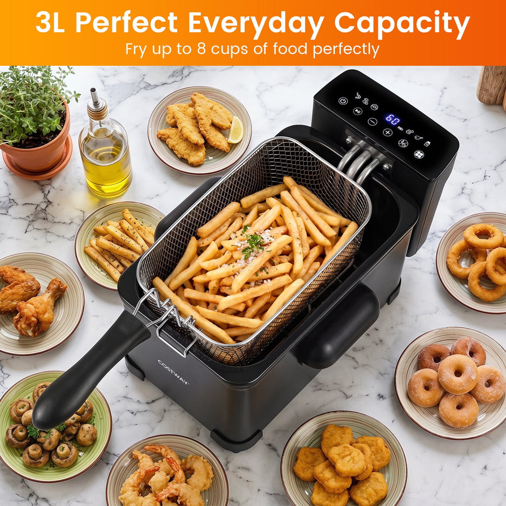 Costway Electric Deep Fryer 3.2 QT/12-Cup Stainless Steel 1700W with Frying Basket Silver