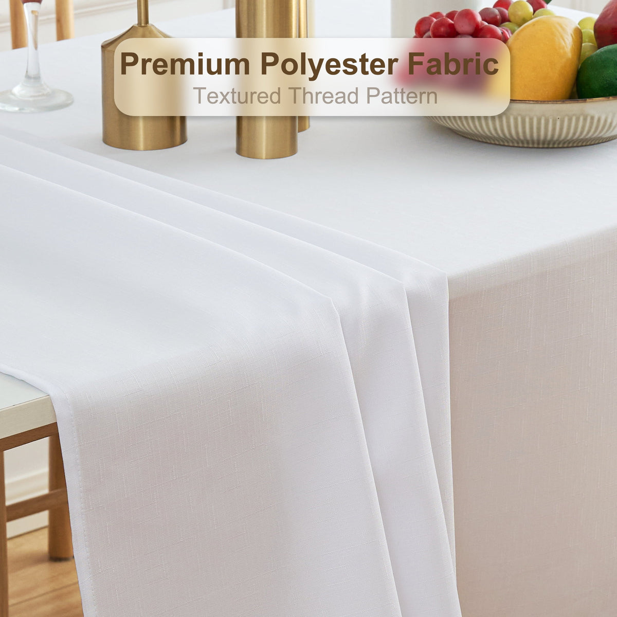 Inosoo Faux Linen Textured Rectangle Tablecloth - 60 x 84 inch Waterproof & Machine Washable Linen-Look Cloth Table Cover, White