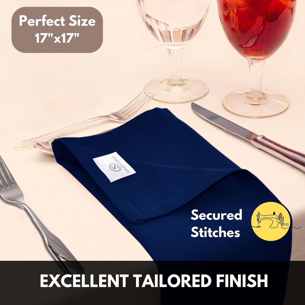 Softopia Cotton Dinner Table Fabric Napkins 17"x17", Set of 12 - Light Blue