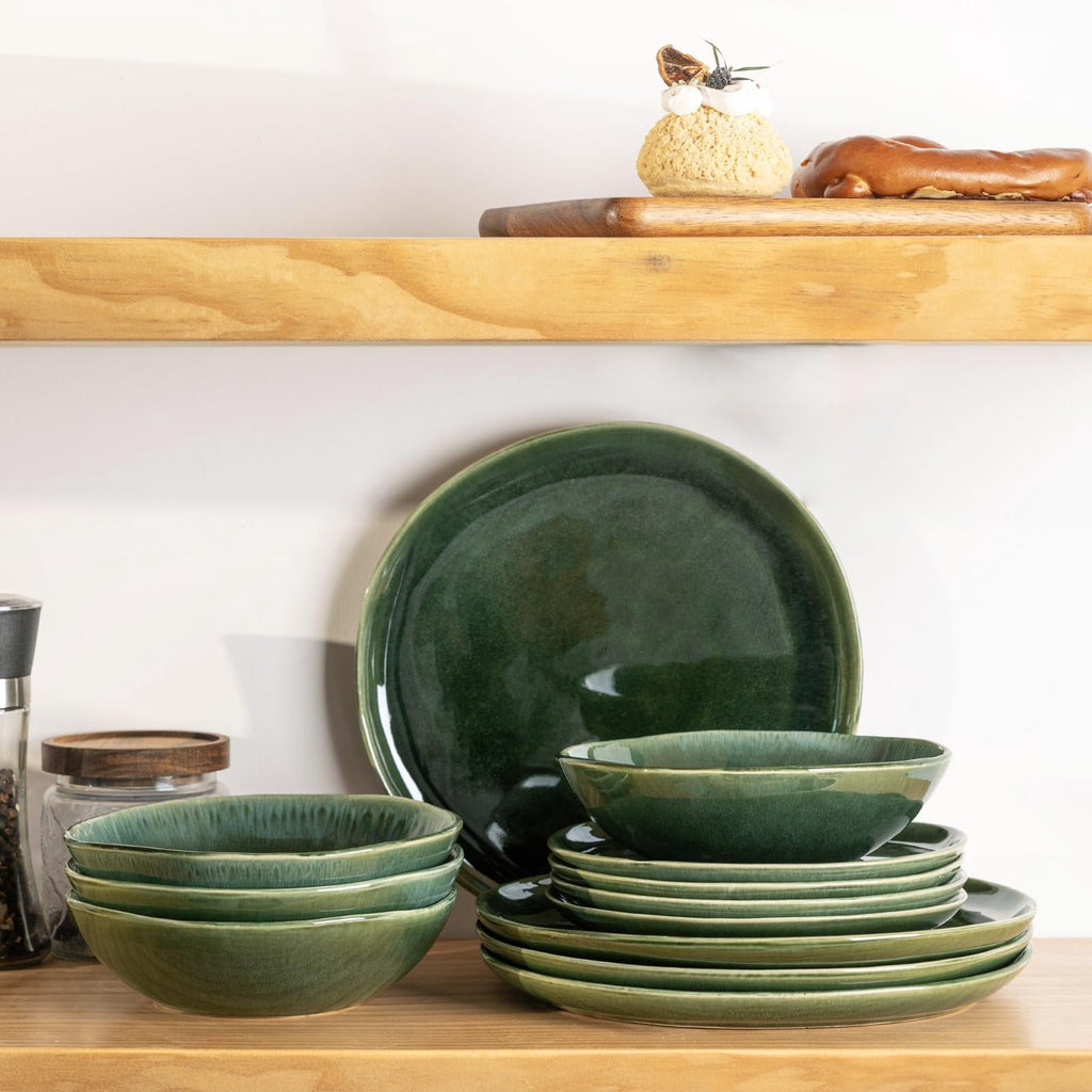 AmorArc Ceramic Dinnerware Sets,Handmade Reactive Glaze Stoneware Plates and Bowls Sets,Highly Chip and Crack Resistant | Dishwasher & Microwave Safe Dishes Set,Service for 4 Set(12pc),Reactive Glaze