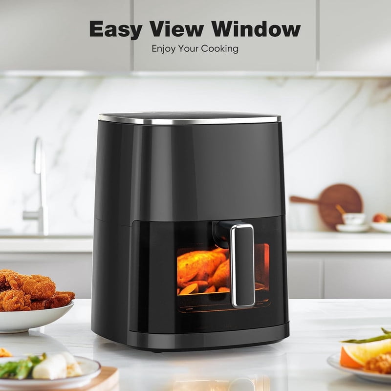 Simenmax Air Fryer, 6-Quart with Viewing Window, 12-in-1 Functions - Air Fry, Roast, Reheat, Dehydrate, Bake, Steam, and More, 400°F Max Temperature, Gray
