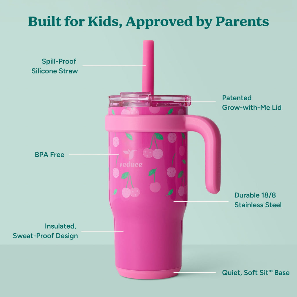 Reduce Coldee Kids Insulated Tumbler with Straw, 18oz Stainless Steel Spill-Proof Cup with Handle, Ice Cream