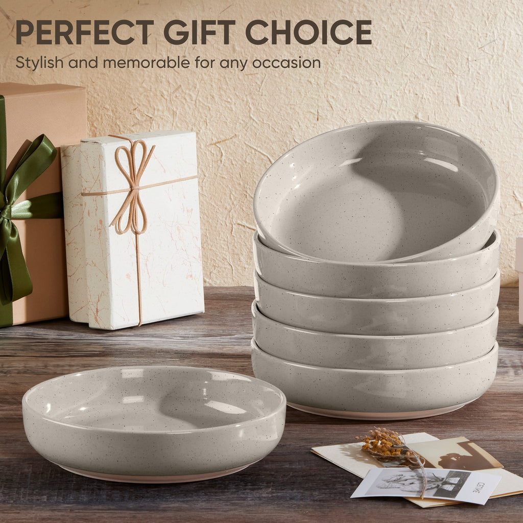 Vesteel Pasta Bowls Set of 6, 32oz Large Salad Bowl for Home Kitchen, Ceramic Serving Plates for Soup, Cereal, Fruits, Microwave & Dishwasher Safe, Speckled White