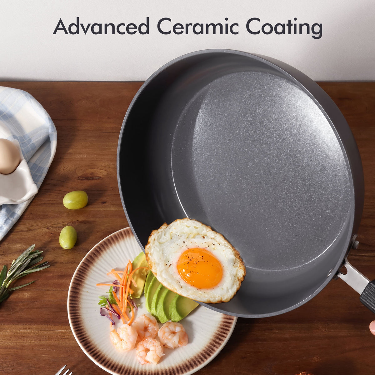 SENSARTE Nonstick Ceramic Frying Pan Skillet, Induction Omelette Pan Egg Pan, Healthy Cookware Chef's Pan with Heat-Resistant Handle, Dishwasher Safe, Gray, 8"
