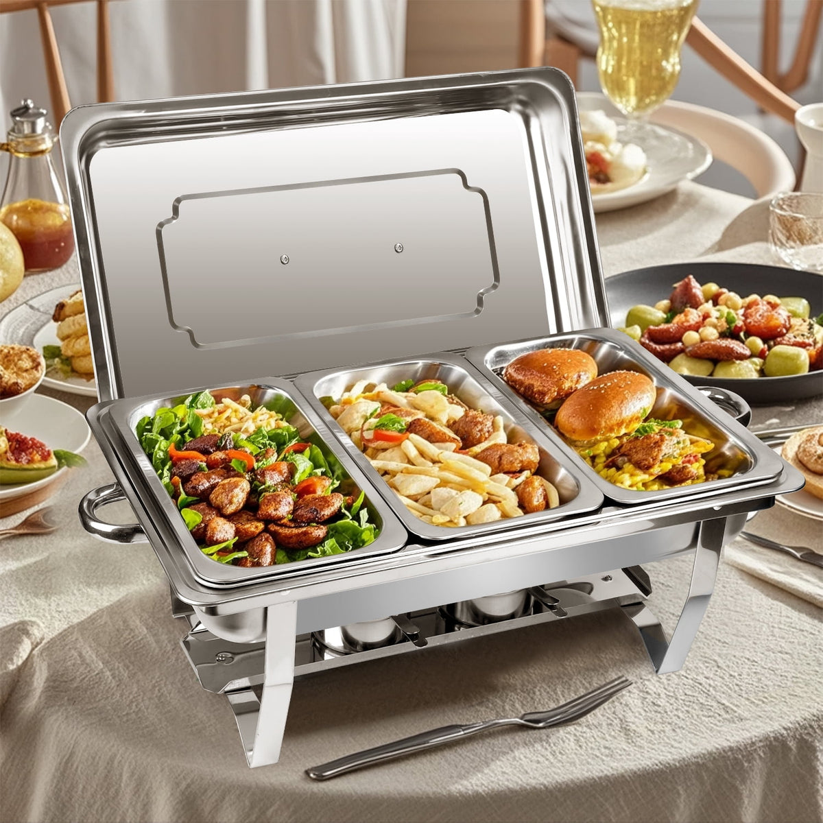 Chafing Dishes for Buffet ,AOKIWO 3 Packs 8QT Mirrored Stainless Steel Chafing Dishes for Buffet, Chafers and Buffet Warmer for Parties, Events, Wedding, Camping, Dinner