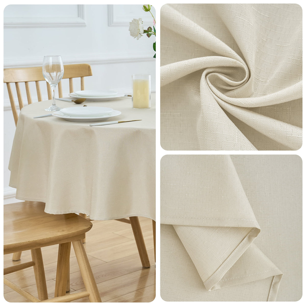 Inosoo Faux Linen Textured Rectangle Tablecloth - 60 x 84 inch Waterproof & Machine Washable Linen-Look Cloth Table Cover, White