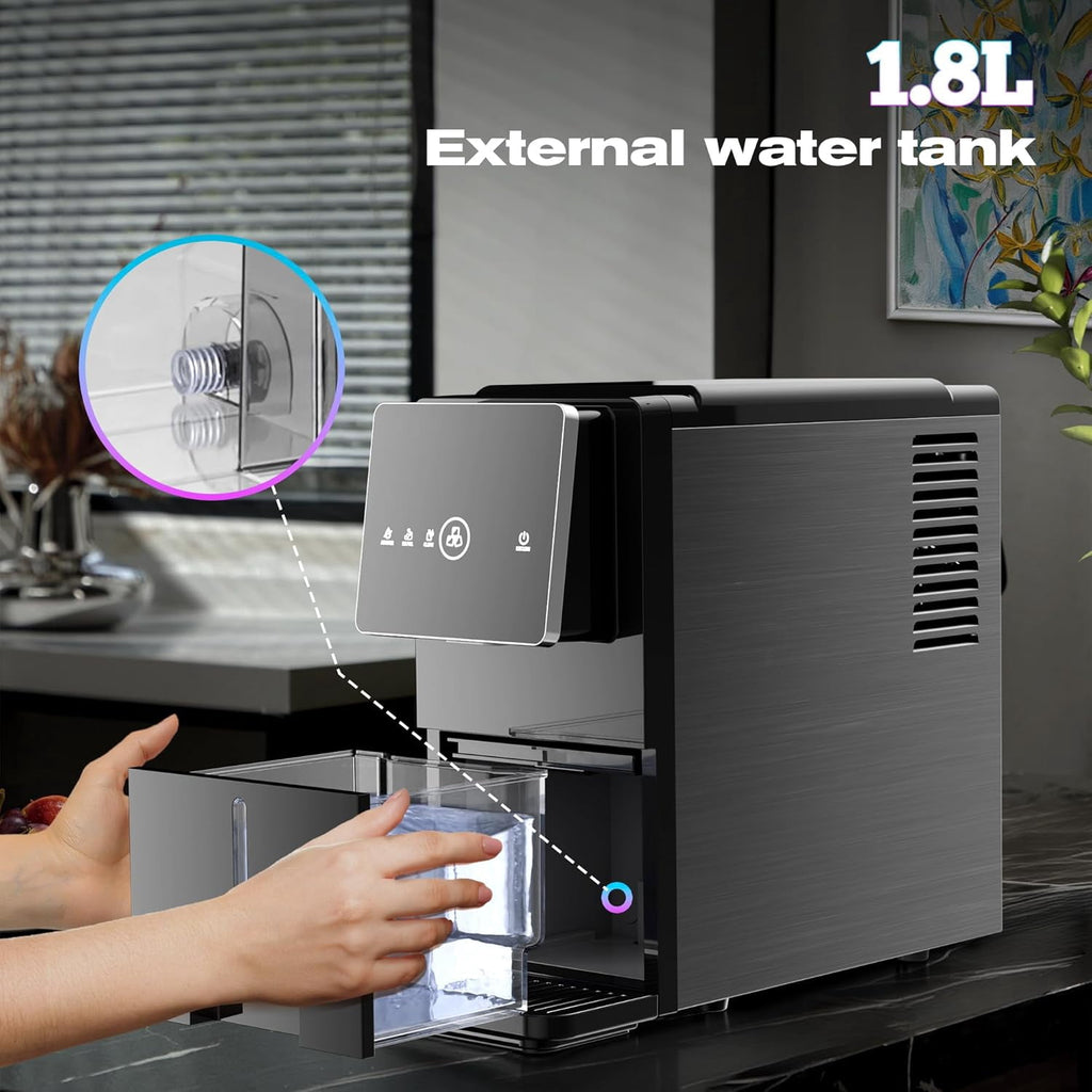 Havato Countertop Nugget Ice Maker, 33LBS/24H, Soft Chewable Ice Machine with 1.8L Removable Water Tank, One-Touch Automatic Ice Dispensing, Self-Cleaning, Black