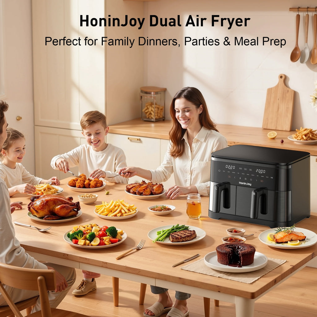 HoninJoy 12 QT Large Dual Basket Air Fryer, With Visible Cooking Window( 50PCS Air Fryer Liners Included)-New