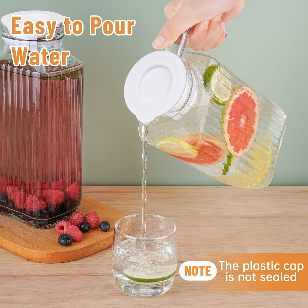 NiHome Glass Pitchers with Lids, 57oz Glass Water Fridge Pitcher for Drinks, Glass Water Jug with Lid & Brush, Beverage Serveware & Storage Container for Lemonade, Iced Tea, Milk, Coffee(2PCS Clear)
