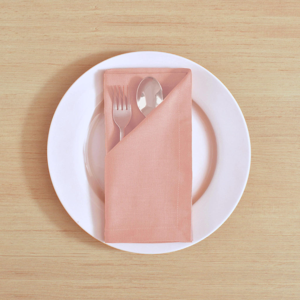 Fingercraft Cloth Napkin, Solid Color Cotton Linen Blend Table Napkins, Soft and Absorbent Fabric, Set of 12, Blush Pink