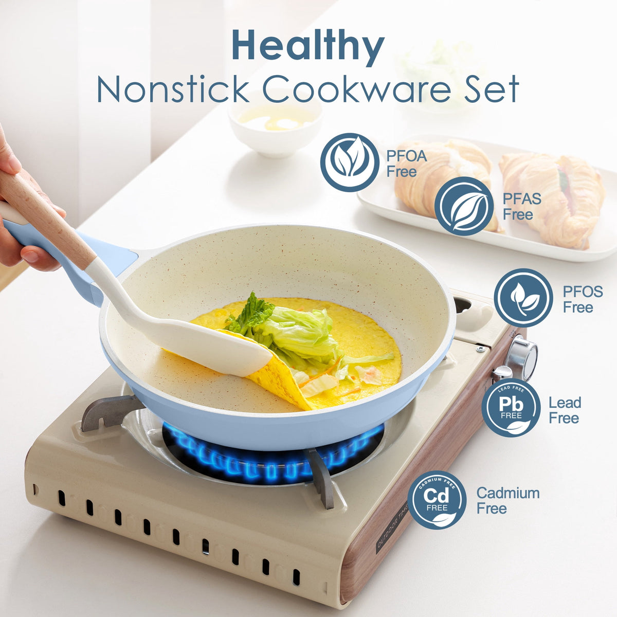 SENSARTE Ceramic Nonstick Pots and Pans Set, 10Pcs Healthy Non Stick Cookware Set with Pots Protectors, Induction Kitchen Cookware Sets, Dishwasher Safe White