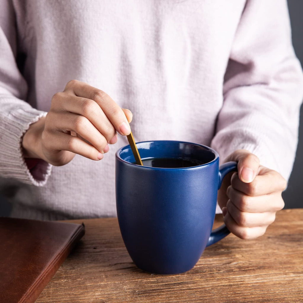 AmorArc 16oz Coffee Mugs Set of 6, Large Ceramic Coffee Cups for Men, Women, Dad, Mom, Modern Coffee Mugs with Handle for Tea,Latte,Cappuccino,Cocoa. Dishwasher&Microwave Safe, Matte Blue