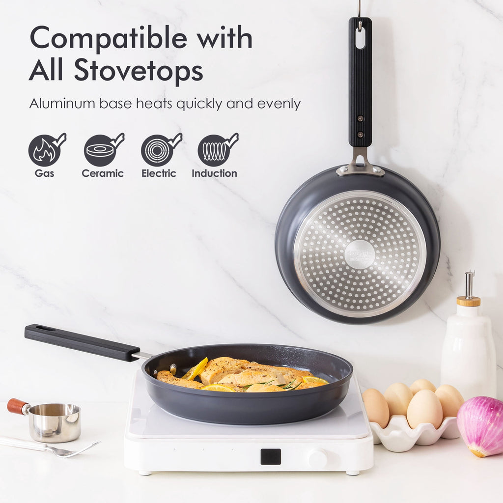 SENSARTE Nonstick Ceramic Frying Pan Skillet, Induction Omelette Pan Egg Pan, Healthy Cookware Chef's Pan with Heat-Resistant Handle, Dishwasher Safe, Gray, 8"