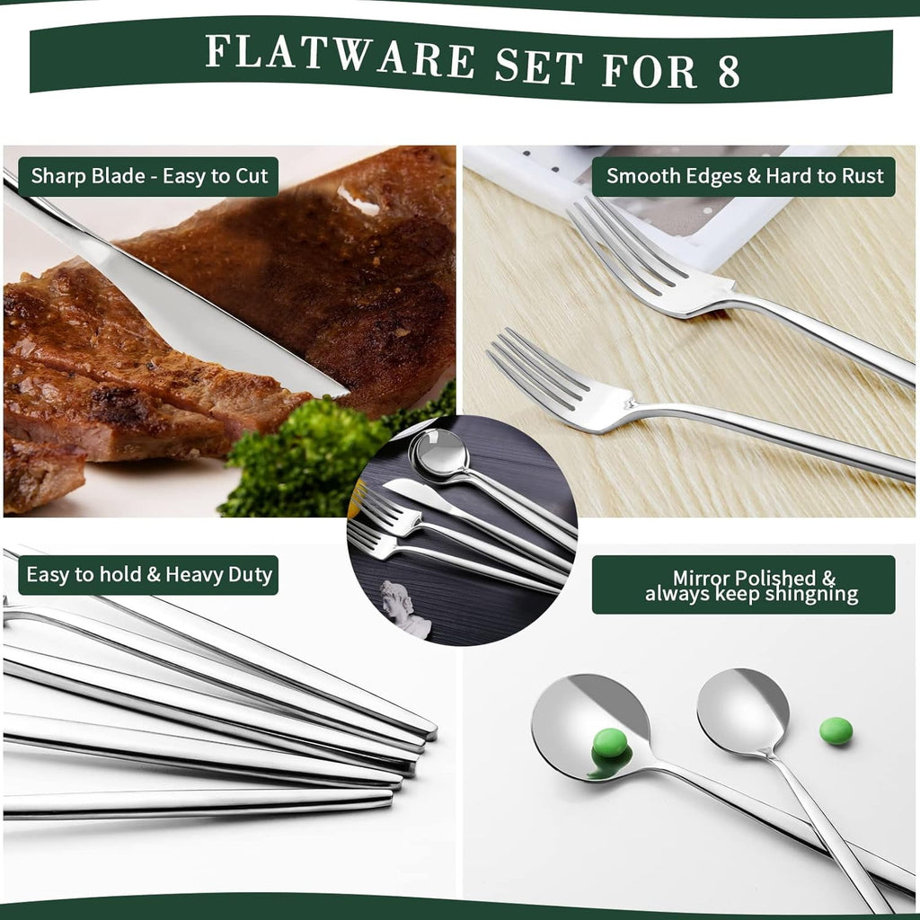 Silverware Set for 8, 40 Pieces Stainless Steel Flatware Set, Tableware Cutlery Set for Home and Restaurant, Knives, Forks, Spoons, Mirror Polished, Dishwasher Safe, Silver