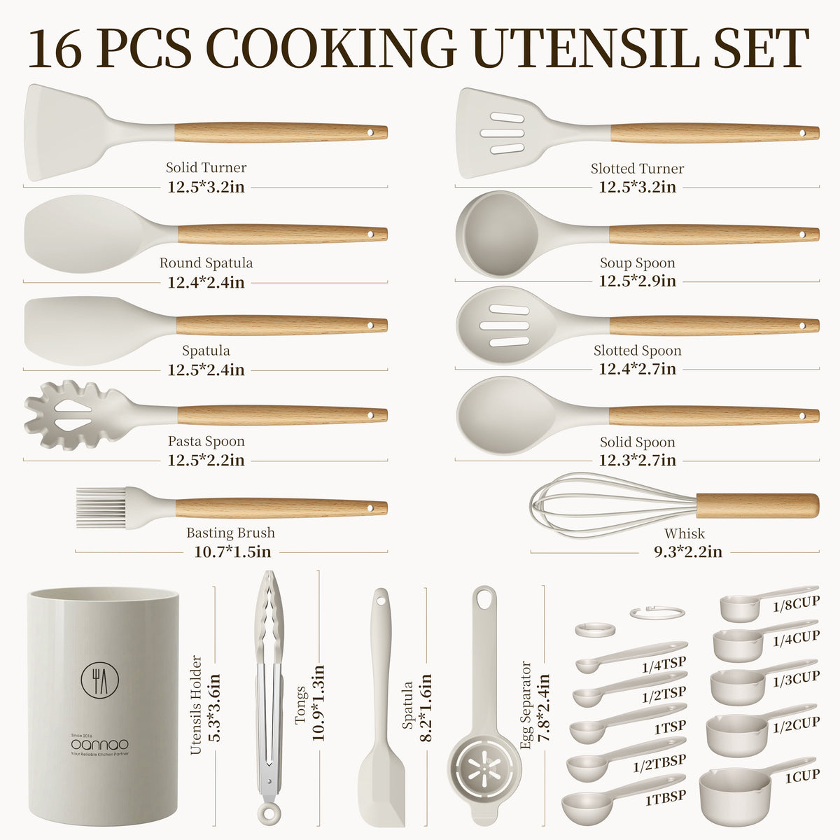 Silicone Cooking Utensils Set - Silicone Kitchen Utensils for Cooking Wooden Handles, 446°F Heat Resistant Kitchen Utensil Spatula Sets w Holder, Gadgets for Non-Stick Cookware BPA FREE (Black)