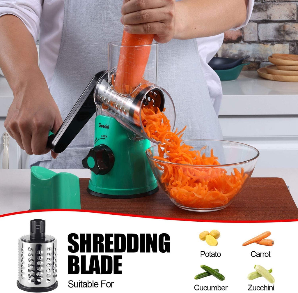 Geedel Rotary Cheese Grater, Kitchen Grater with Strong Suction Base, Dishwasher Safe, Easy to Clean Grater for Cheese,Vegetable, Nuts (3 Blades)