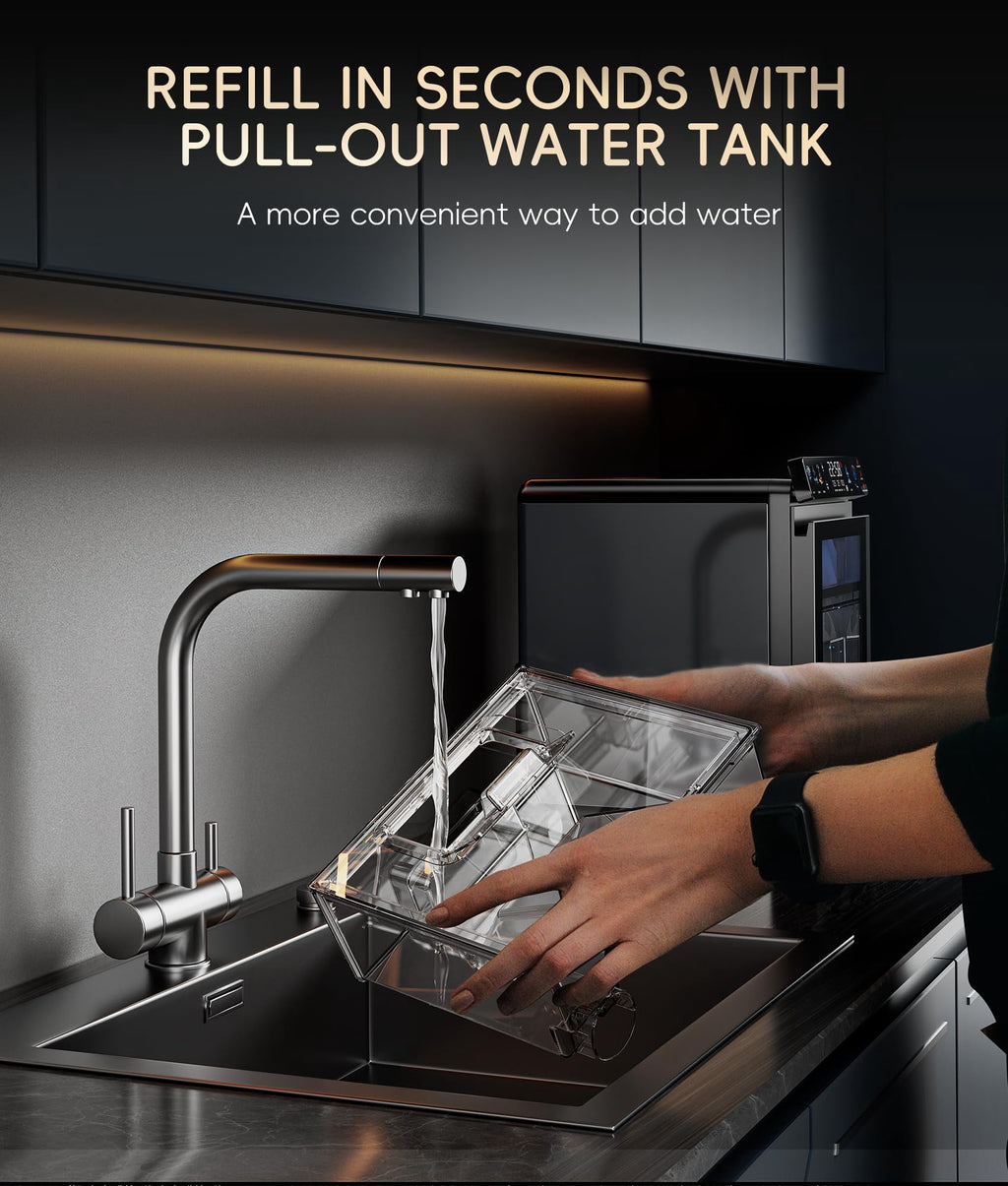 Ecozy Chillio Nugget Ice Maker Countertop with App Control, Smart Pebble Sonic Ice Machine, 44LBS/24H Soft Chewable Pellet Ice