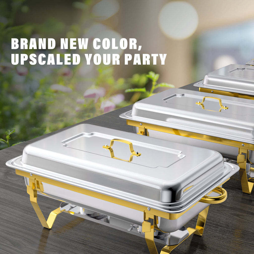 Jacgood 5 Pack Chafing Dish Buffet Set 8Qt. Foldable Rectangular Chafer Set, Stainless Steel Catering Warmer Set W/Full Size Water Pan, Food Pan, Fuel Holder for Cooked Food Insulation