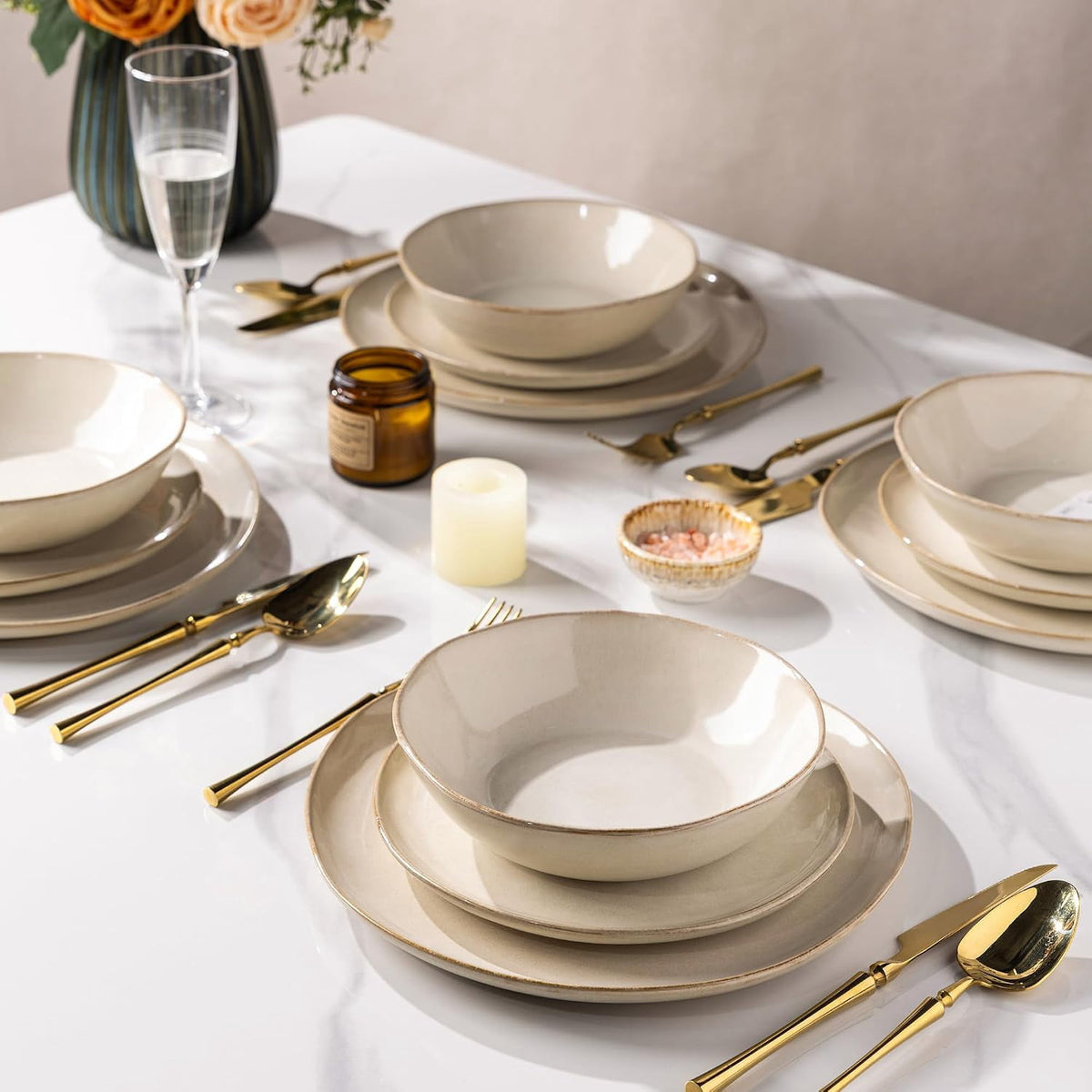 AmorArc Ceramic Dinnerware Sets,Handmade Reactive Glaze Stoneware Plates and Bowls Sets,Highly Chip and Crack Resistant | Dishwasher & Microwave Safe Dishes Set,Service for 4 Set(12pc),Reactive Glaze