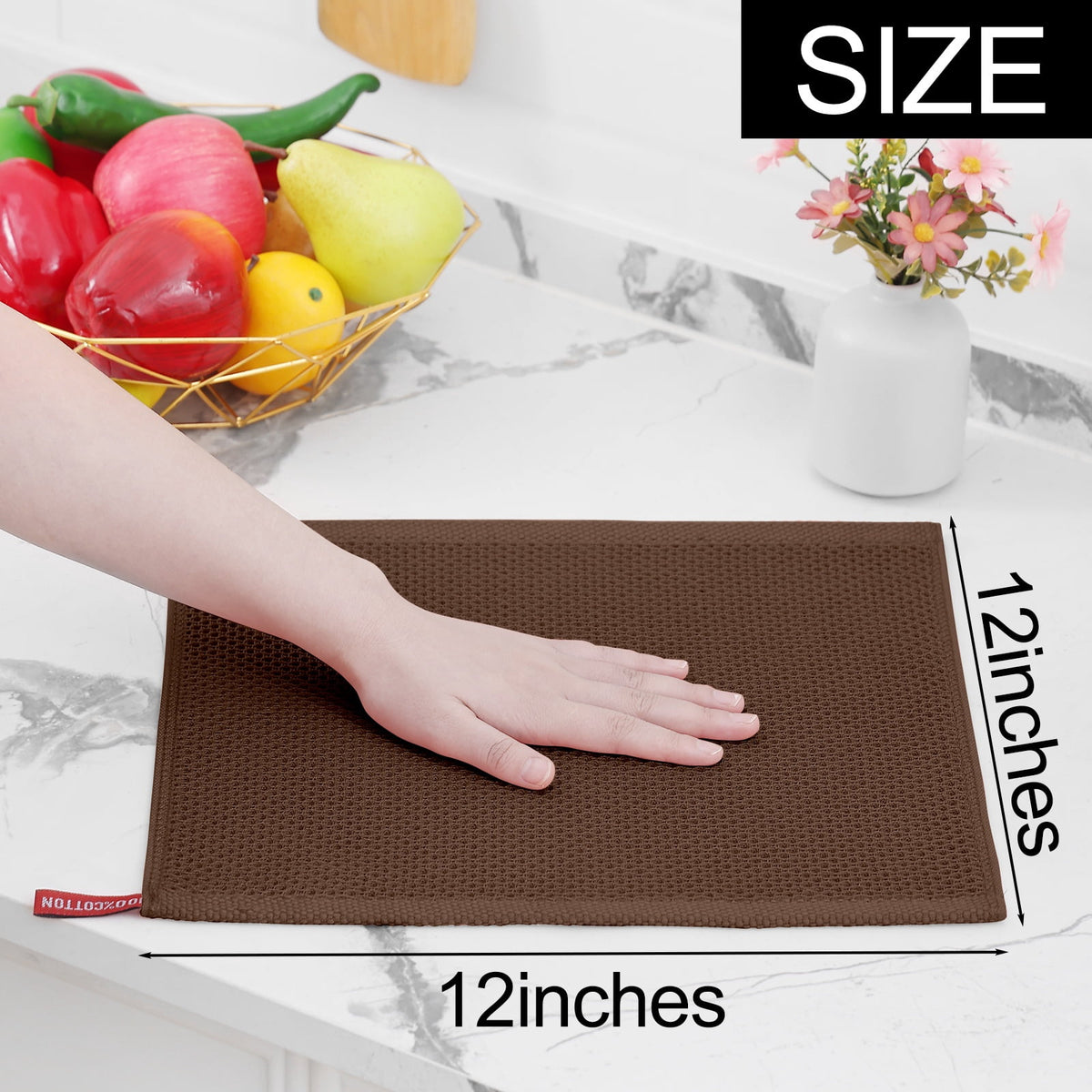 Smiry 100% Cotton Waffle Weave Kitchen Dish Towels, Ultra Soft Absorbent Quick Drying Cleaning Towel, 13x28 Inches, 4-Pack, Dark Grey