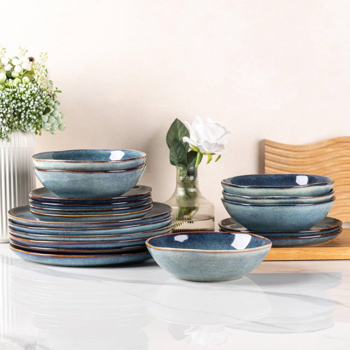 AmorArc Ceramic Dinner Plates Set of 6,10.5 Inch Handmade Reactive Glaze Stoneware Plates,Large Rustic Shape Dinnerware Dish Set for Kitchen, Microwave & Dishwasher Safe,Scratch Resistant-Pearl White