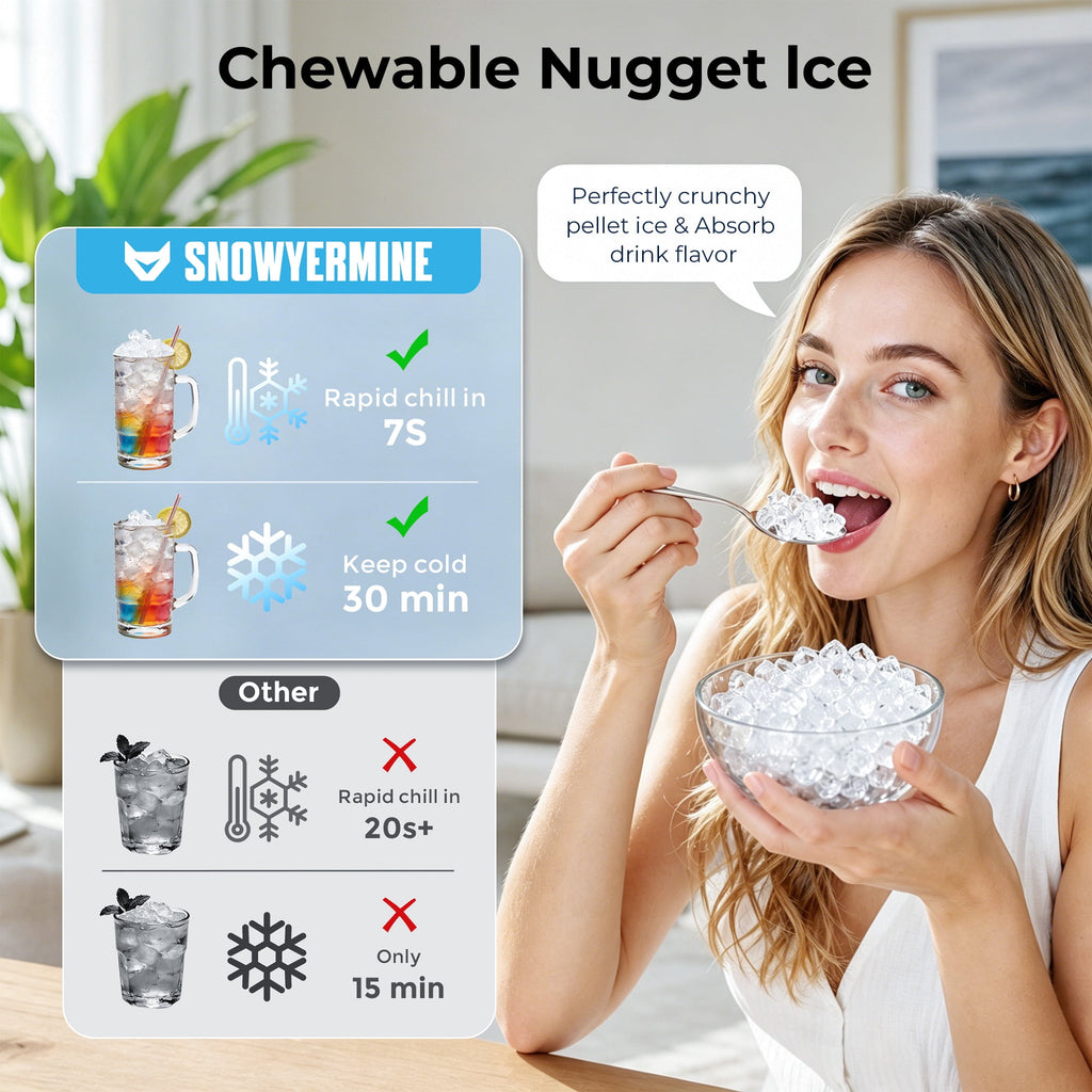 Snowyermine Nugget Ice Maker Countertop with Handle, 35lbs/Day Portable Pebble Ice Machine, Chewable Sonic Ice Ready in 5 Mins, Anti-Fingerprint Matte Self-Cleaning Ice Maker for Home, Kitchen, Party
