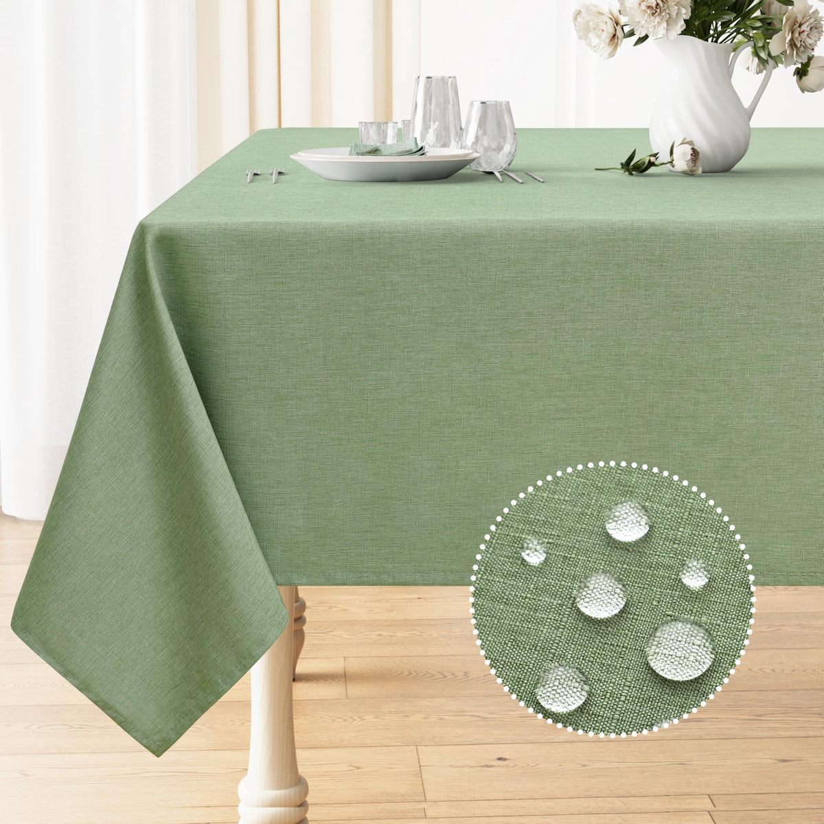 decorUhome Linen Rectangle Tablecloth 52x70 inch, Stain and Wrinkle Resistant Washable Table Cloth, Decorative Waterproof Fabric Table Cover for Dining Party, Sage Green