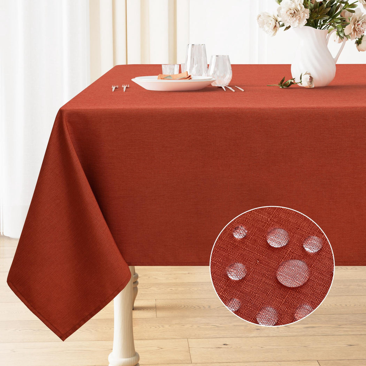 decorUhome Linen Rectangle Tablecloth 52x70 inch, Stain and Wrinkle Resistant Washable Table Cloth, Decorative Waterproof Fabric Table Cover for Dining Party, Sage Green