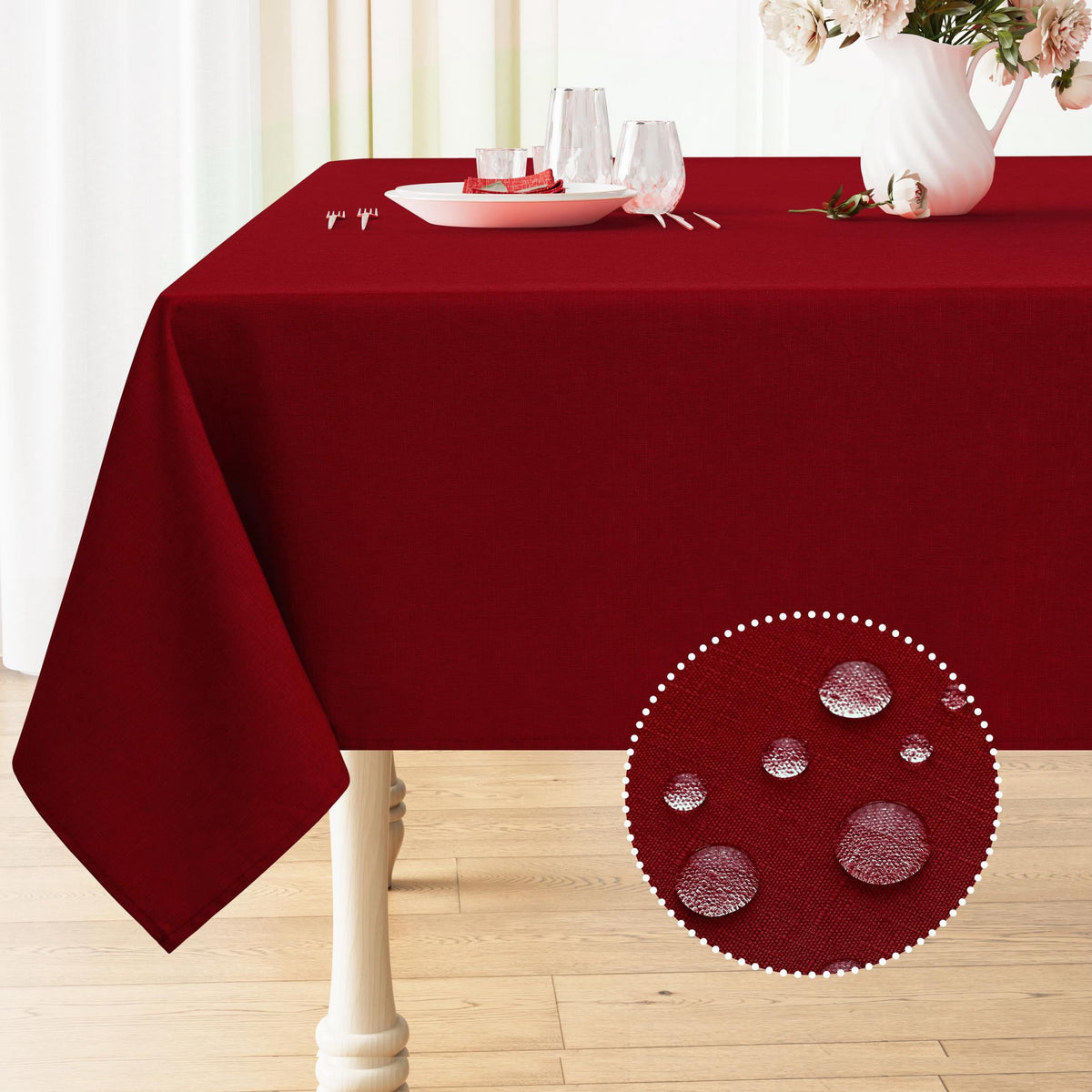decorUhome Linen Rectangle Tablecloth 52x70 inch, Stain and Wrinkle Resistant Washable Table Cloth, Decorative Waterproof Fabric Table Cover for Dining Party, Sage Green