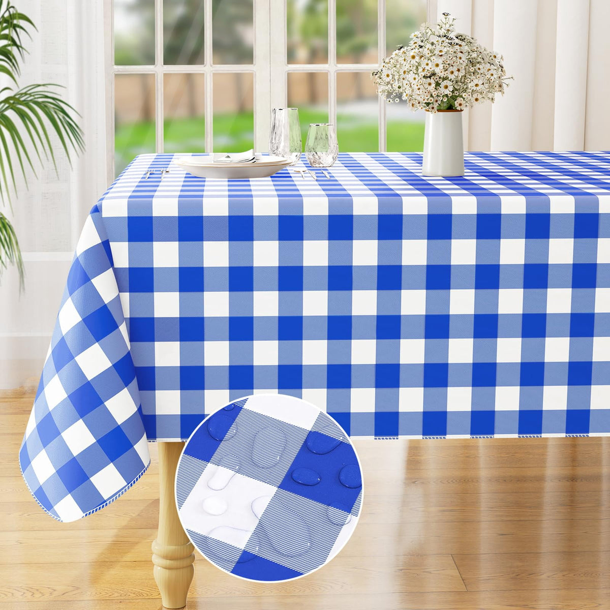 decorUhome Rectangle Tablecloth, Waterproof Vinyl Flannel Backed Table Cloth, Buffalo Wipeable Plastic Table Cover for Kitchen and Outdoor, Black and White, 60" x 84"