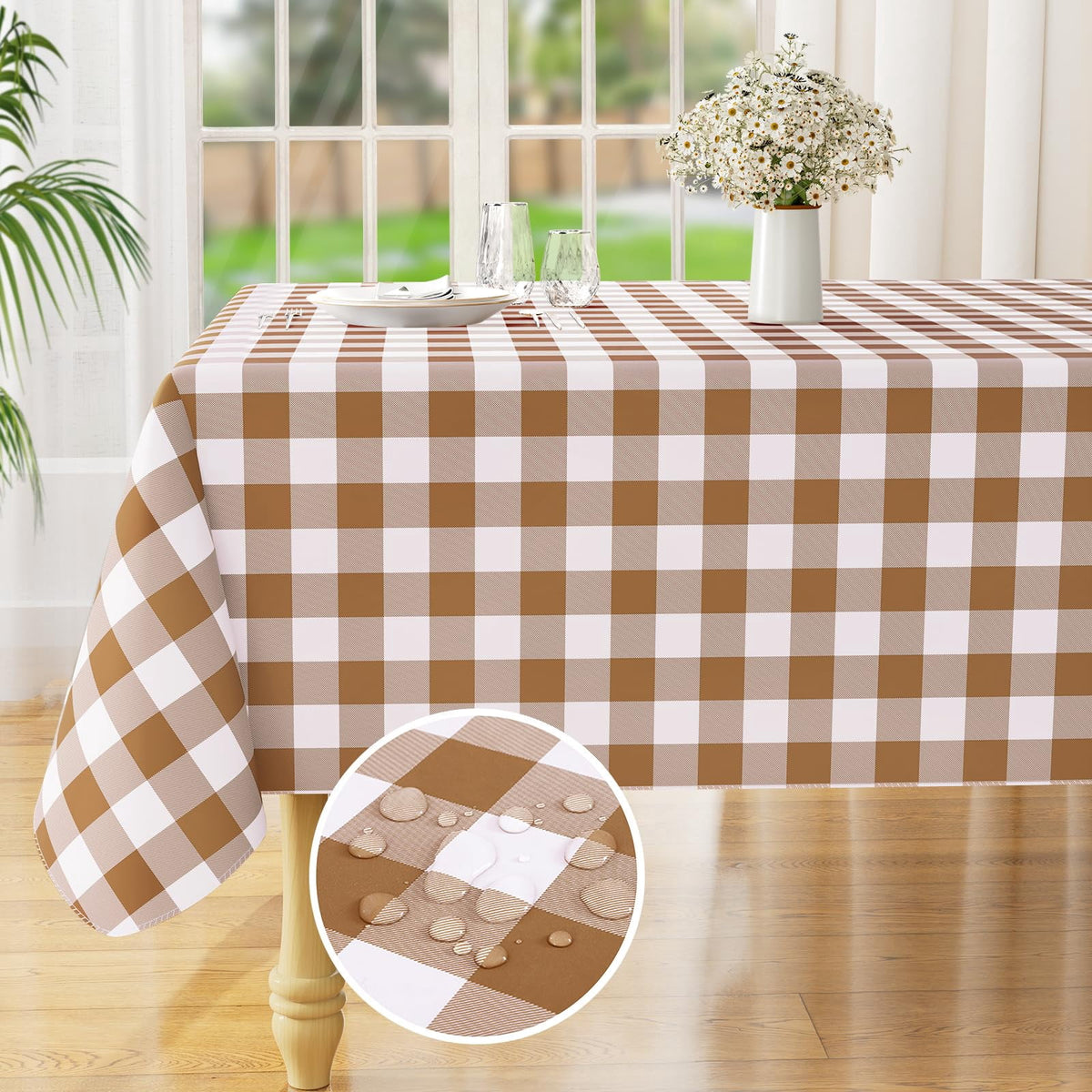 decorUhome Rectangle Tablecloth, Waterproof Vinyl Flannel Backed Table Cloth, Buffalo Wipeable Plastic Table Cover for Kitchen and Outdoor, Black and White, 60" x 84"