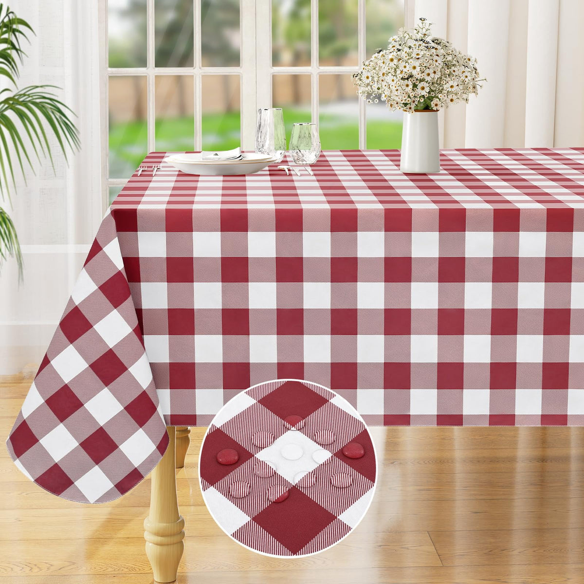 decorUhome Rectangle Tablecloth, Waterproof Vinyl Flannel Backed Table Cloth, Buffalo Wipeable Plastic Table Cover for Kitchen and Outdoor, Black and White, 60" x 84"