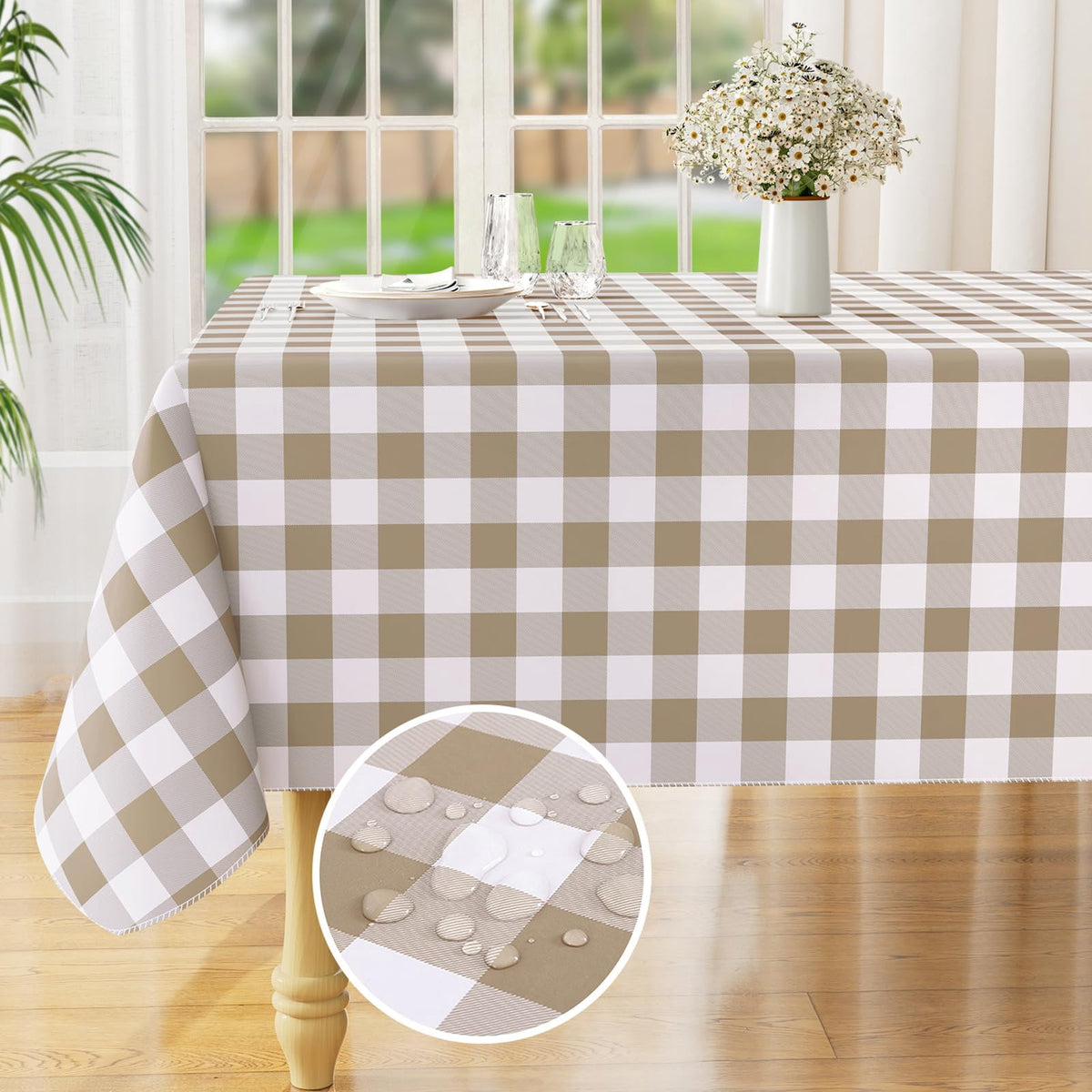 decorUhome Rectangle Tablecloth, Waterproof Vinyl Flannel Backed Table Cloth, Buffalo Wipeable Plastic Table Cover for Kitchen and Outdoor, Black and White, 60" x 84"