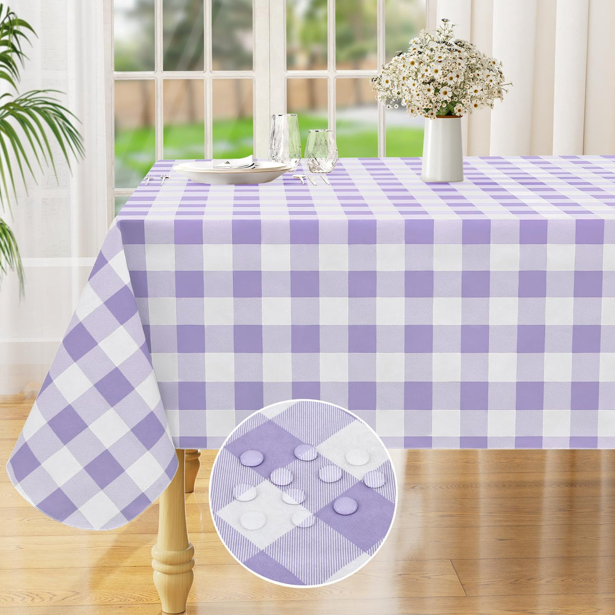 decorUhome Rectangle Tablecloth, Waterproof Vinyl Flannel Backed Table Cloth, Buffalo Wipeable Plastic Table Cover for Kitchen and Outdoor, Black and White, 60" x 84"